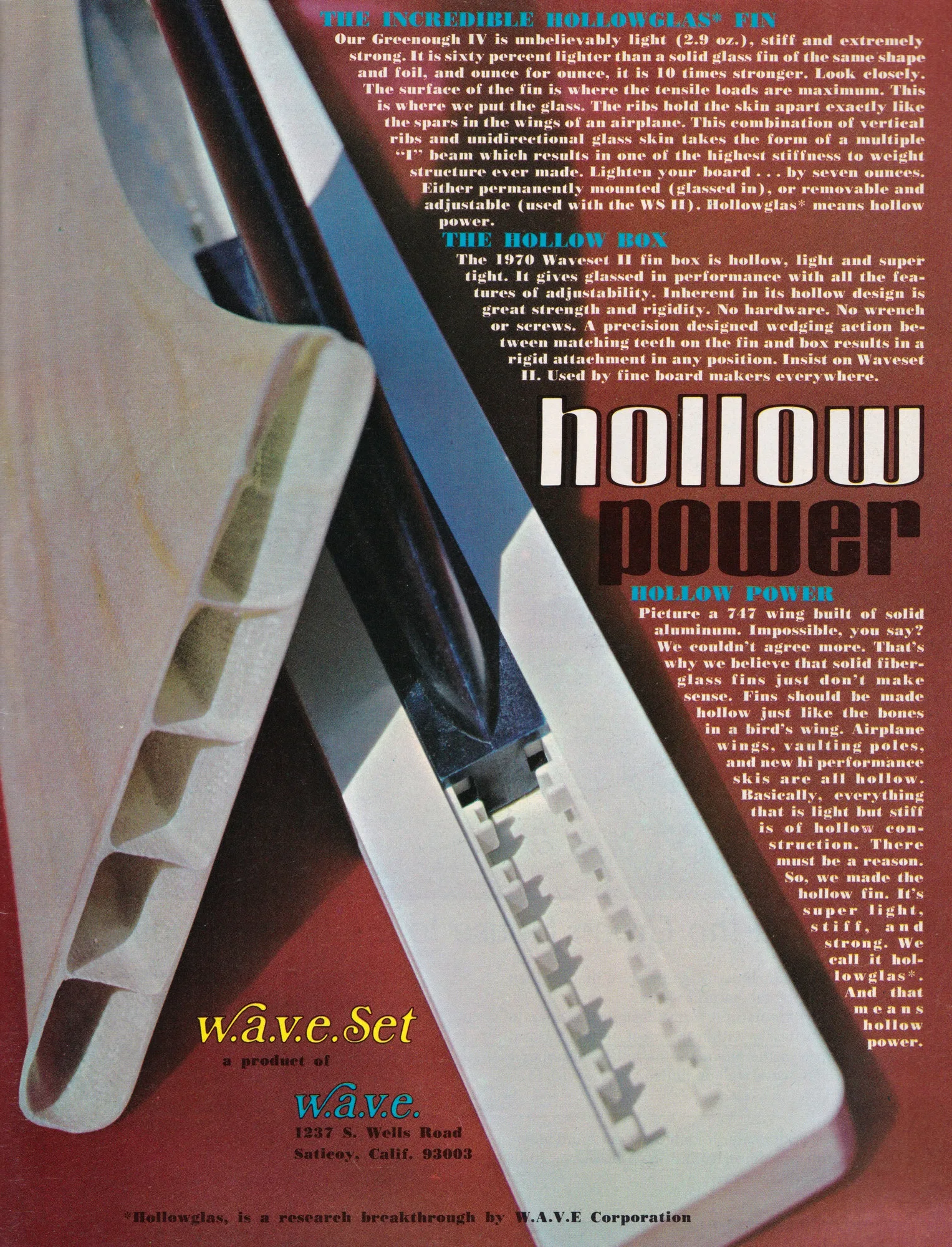 Wave Set Hollowglas fin and hollow box, 1970