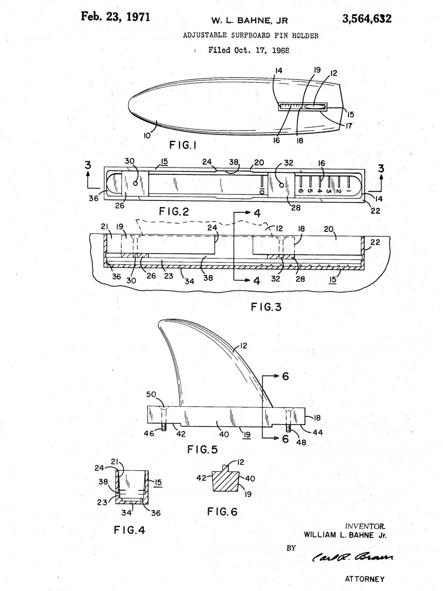 W. L. Bahne adjustable fin holder patent (1971)
