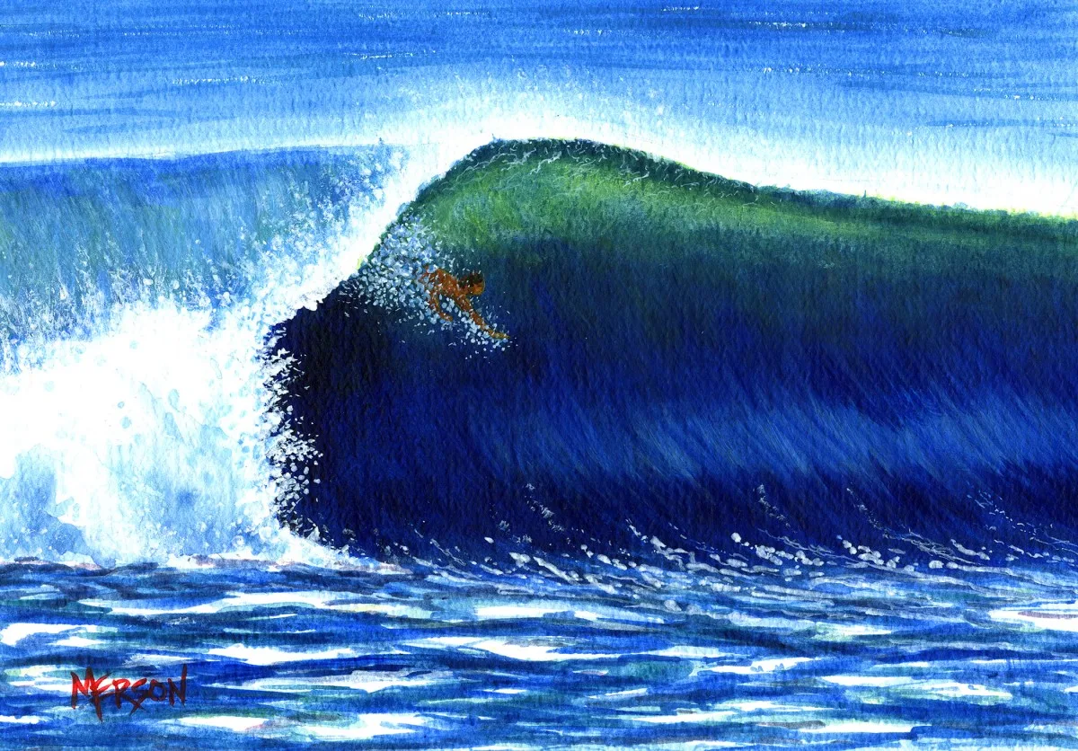"Free Surf" watercolor on paper artist: Bob Merson
